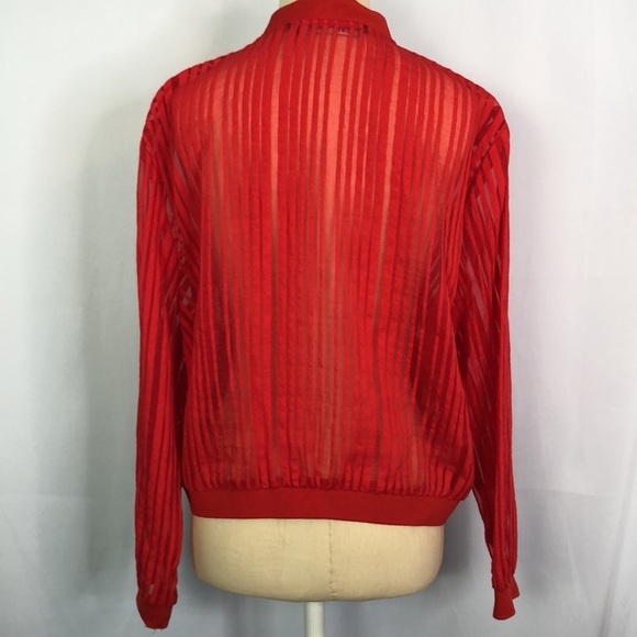 ZARA RED STRIPED ORGANZA BOMBER JACKET SIZE XS - Picture 10 of 12